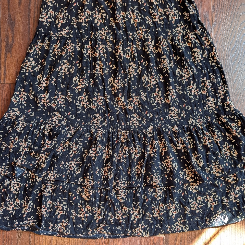 ba&sh Black Maxi Tier Long Dress Sz 2 Dark Moody Floral Boho Festival Cowgirl - Picture 5 of 5